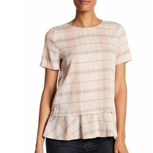 Anthropologie RO&DE Plaid Pelpum Top Pink Plaid Top Medium